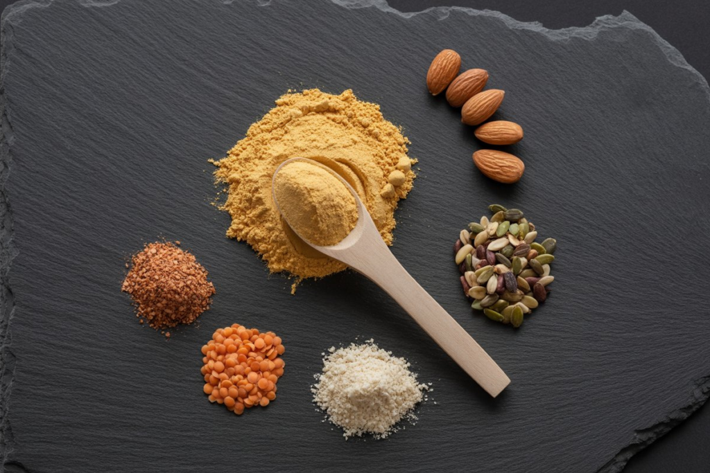 Ubtan powder with almonds red lentils rice flour and mixed seeds for skin brightening