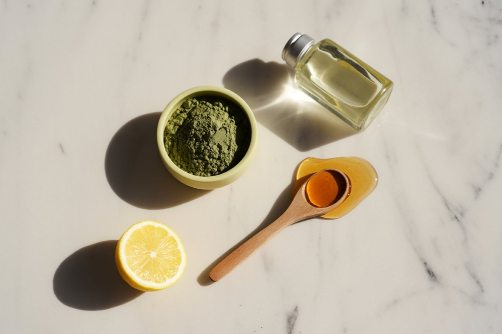 Moringa powder face pack ingredients with honey and coconut oil