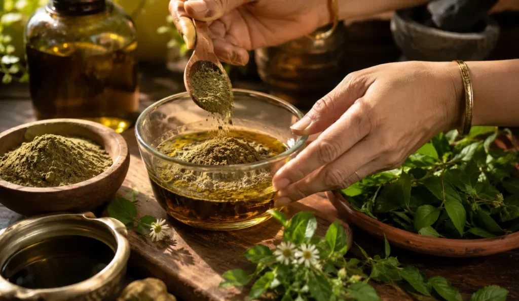 Preparing bhringraj infused oil for hair fall control and hair growth treatment