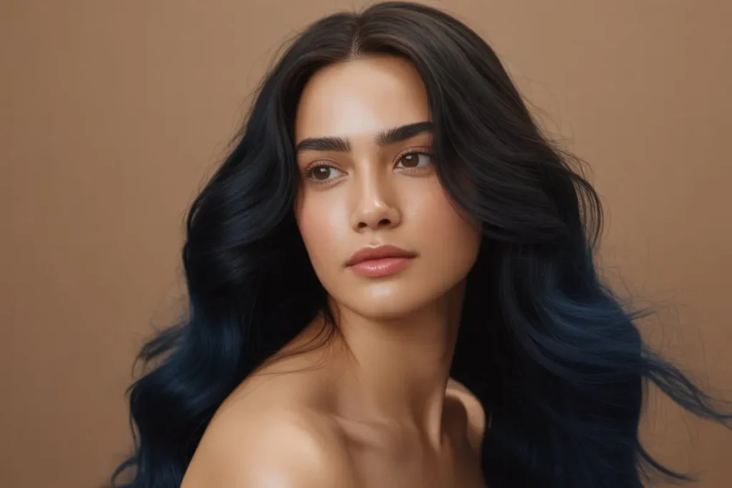 Shiny black hair achieved using henna and indigo powder